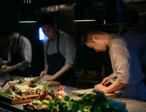 Diners are greeted by an open kitchen at Chapter Dining