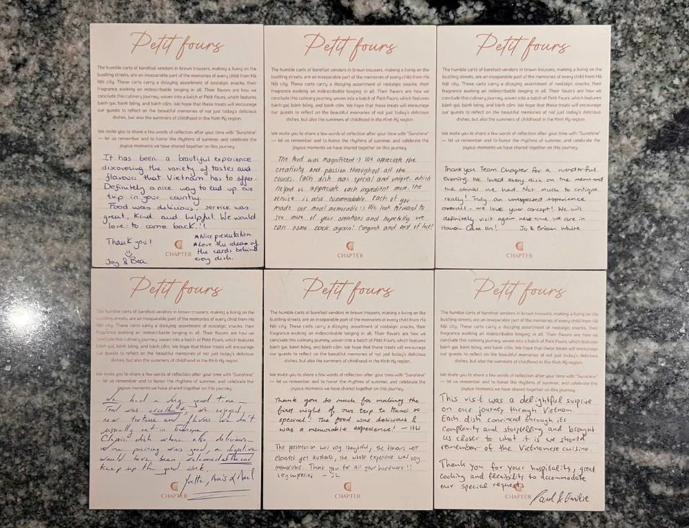 Handwritten review letters from our beloved guests