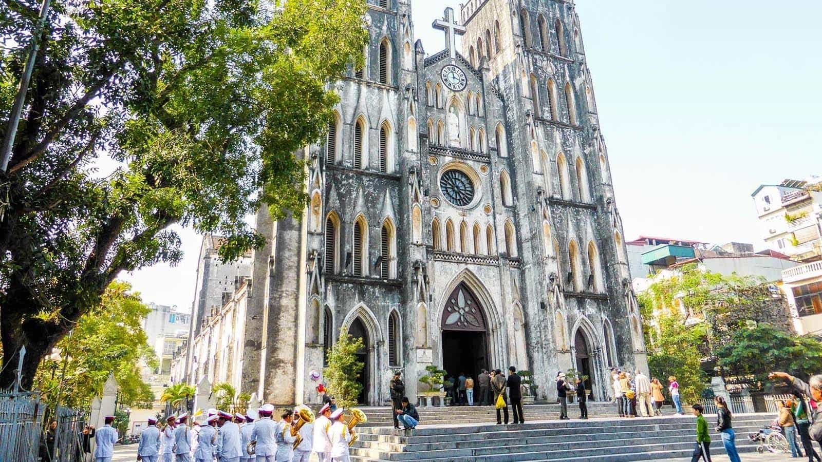 The majestic neo-Gothic façade of St. Joseph’s Cathedral, a symbol of Hanoi’s colonial-era architecture