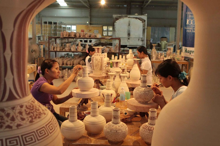 Handcrafted ceramics at Bát Tràng Pottery Village, preserving centuries-old craft traditions