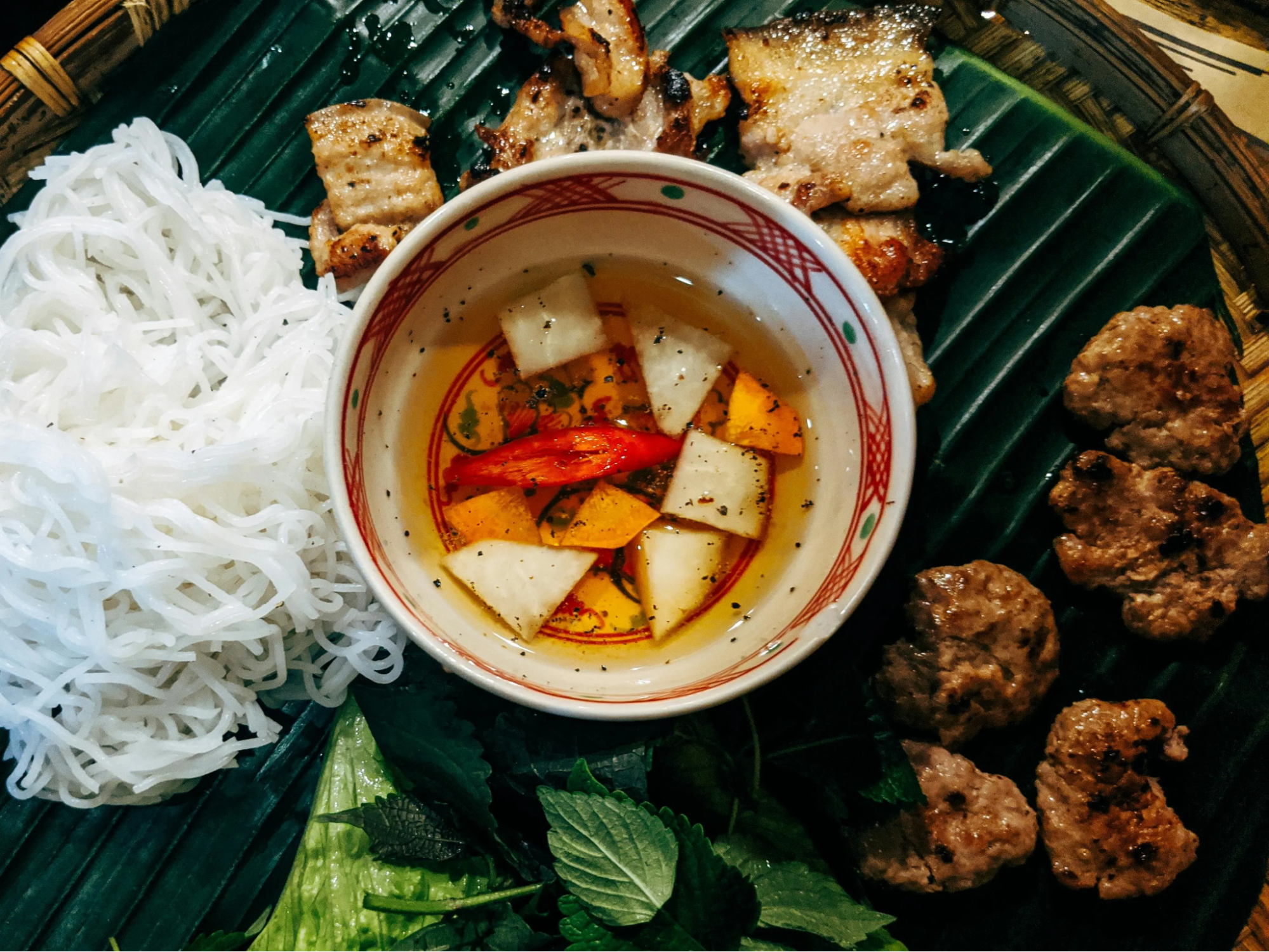 Bun cha Hanoi grilled pork breakfast