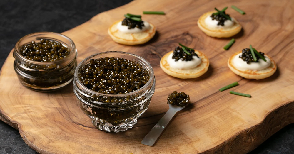 A crown of sturgeon caviar, delivering delicate oceanic salinity and pure umami