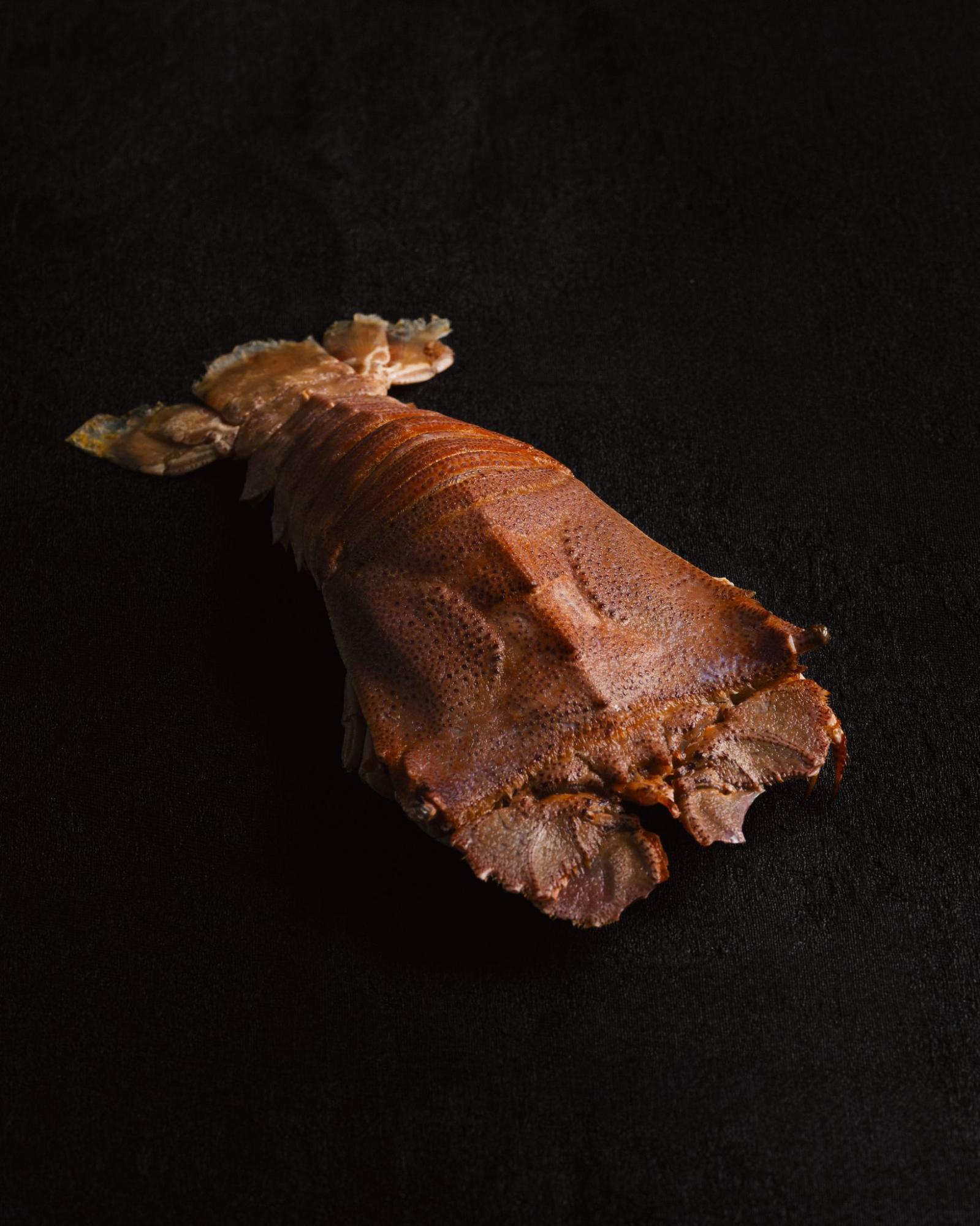 Charcoal-grilled flathead lobster