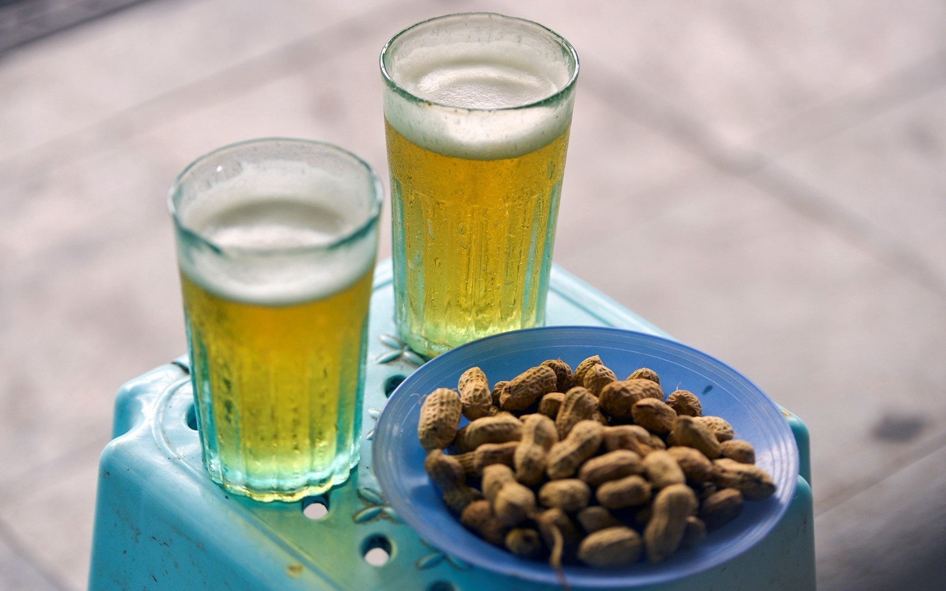 Hanoi draft beer served with bun cha and traditional Vietnamese dishes