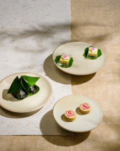 Fine dining dessert and three Petit Fours at Chapter Dining Hanoi