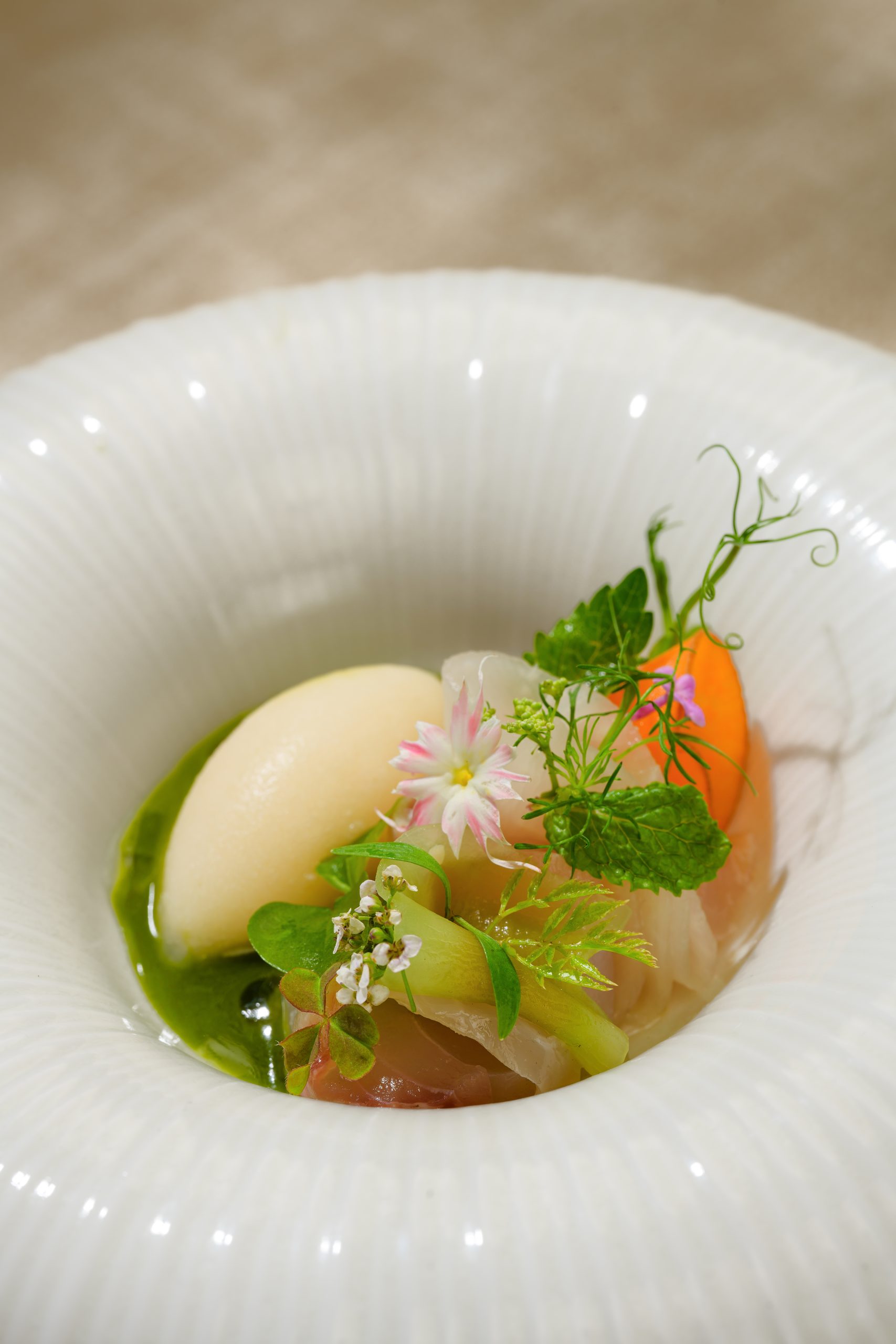 Kombu-cured kinmedai with fermented rice at Chapter Dining