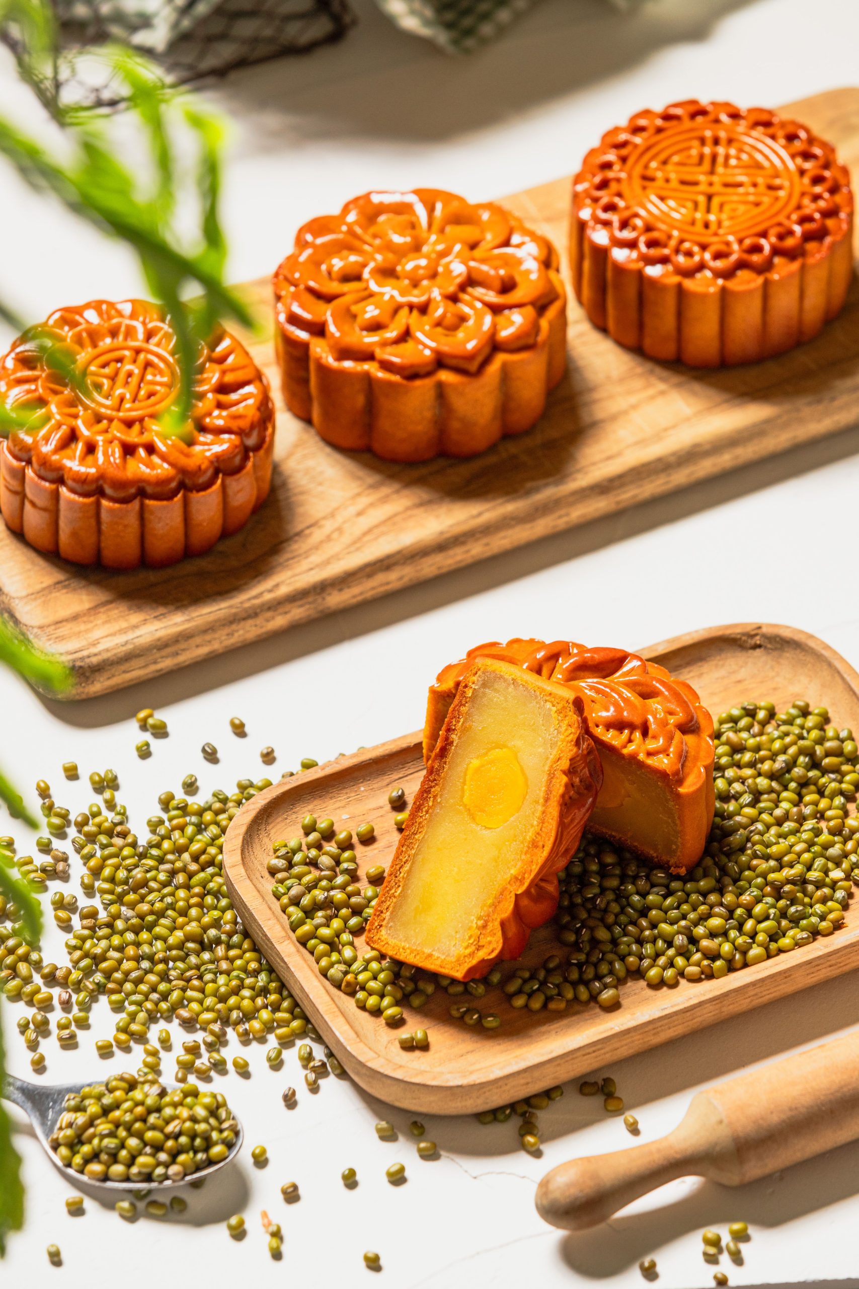 Vietnamese mooncake with a smooth yellow mung-bean filling