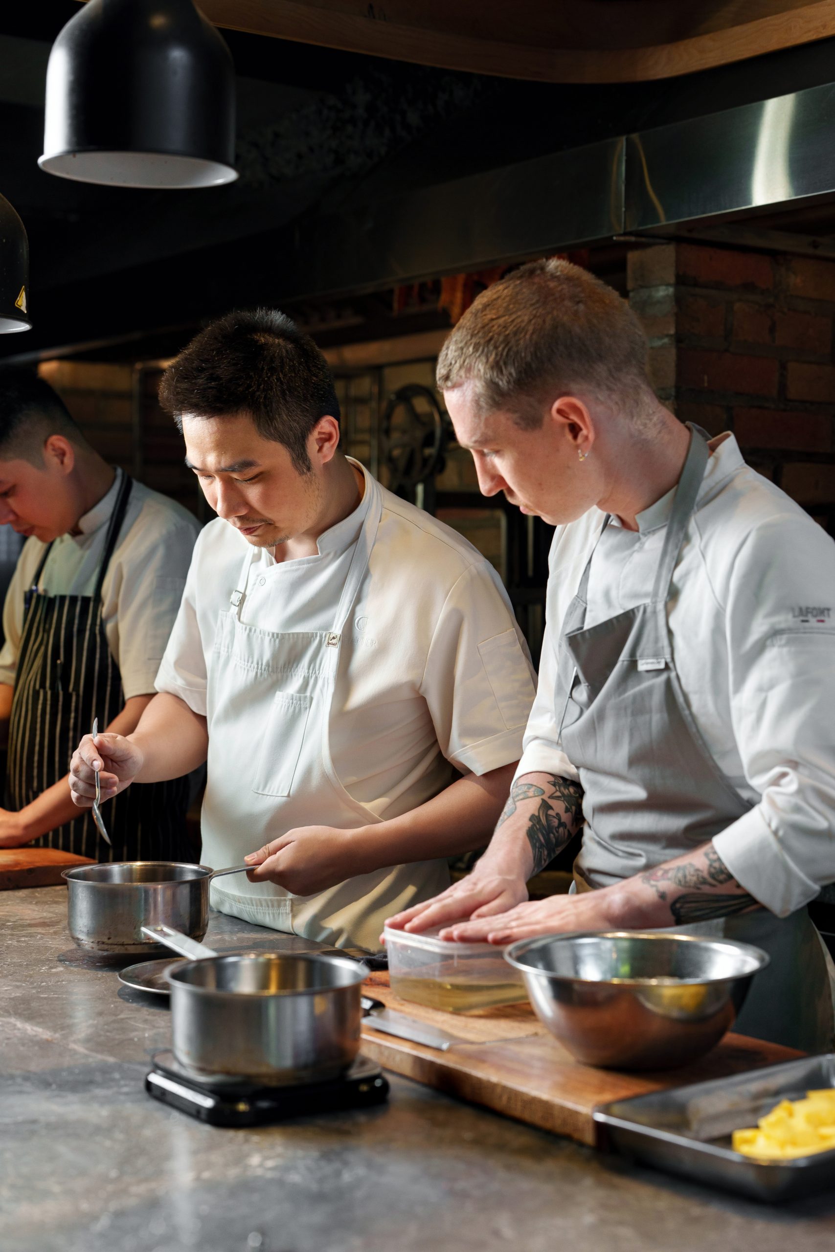 Chef Sylvain, Chef Quang Dũng and the culinary team drew on their discoveries in Hanoi to         test ideas and refine dishes for tasting menu