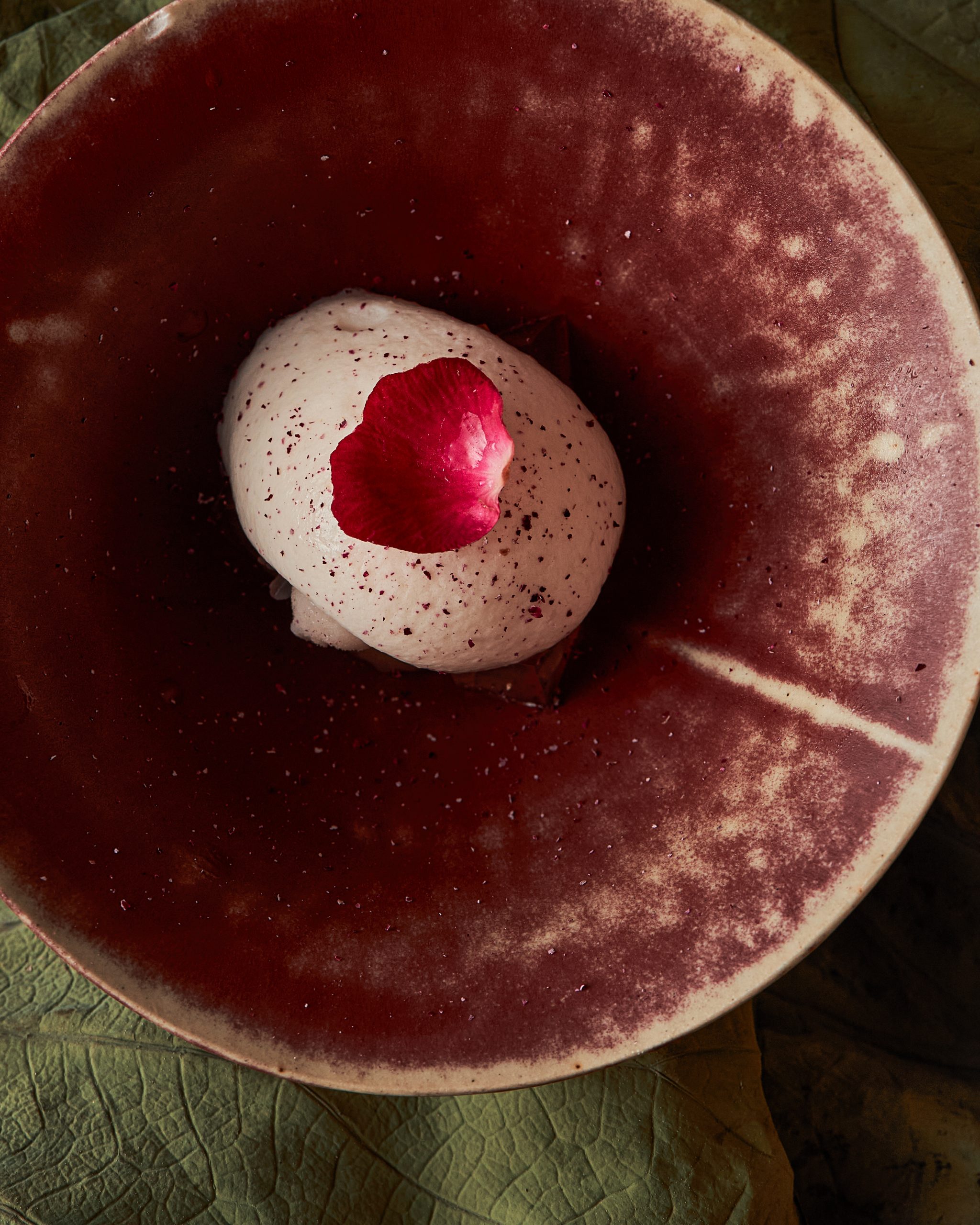 Close-up of the longan component in Chapter Dining’s dessert
