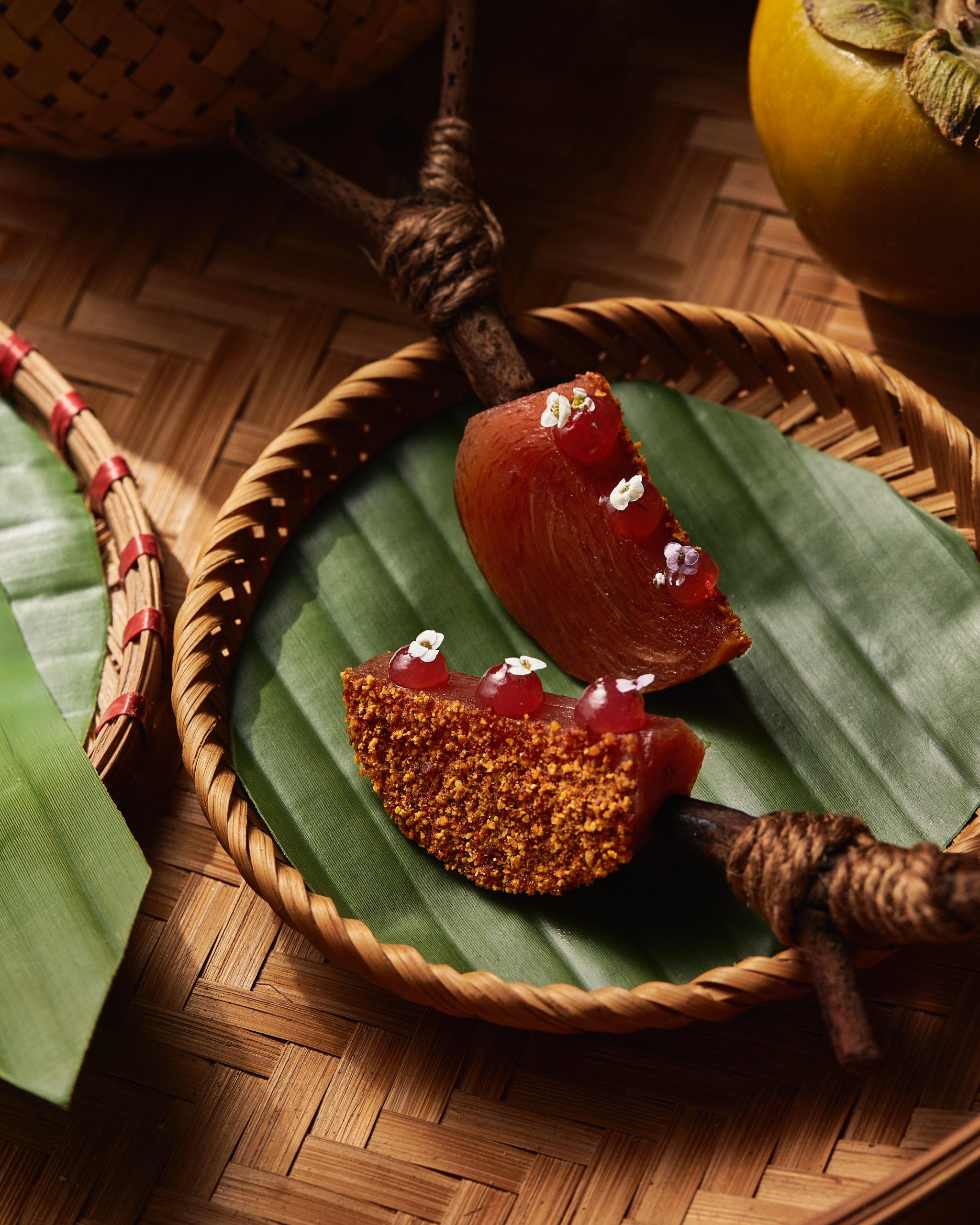 Wine-soaked persimmon served among Chapter Dining’s autumn petit fours